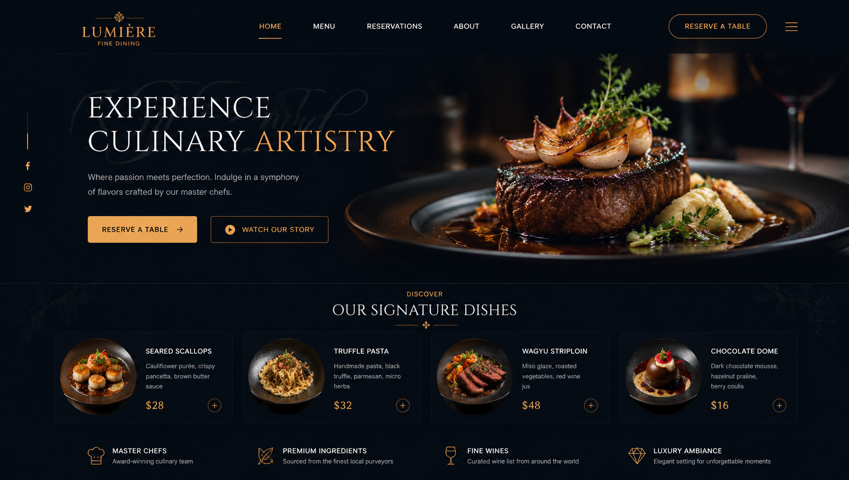 Mockup de site para restaurante